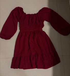 pinteresty red puff corset waist dress