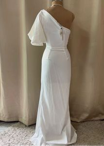 Elegant White One-Shoulder Gown with Slit
