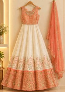 Elegant Peach & White Lehenga Choli Set
