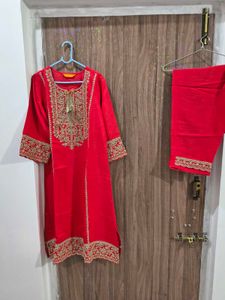 Beautiful Orange Embroidered Kurta Set
