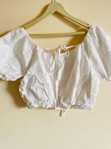 White Puff Sleeve Crop Top