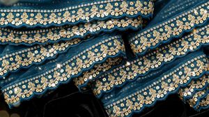Elegant Teal Sequin Trim Fabric