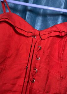 Red Dress with Lace-up Detail