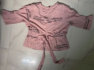 Pink Printed Button-Up shirt style Top
