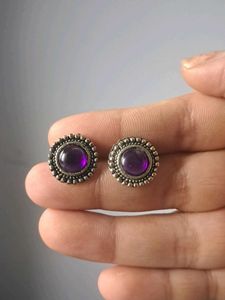 Desi Purple Round Oxidized Studs
