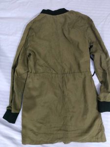 H&amp;m khaki green long bomber jacket