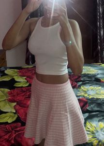 Pink Houndstooth Mini Skirt