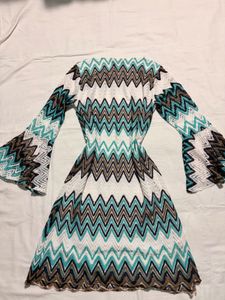 Boho Zigzag Print Flared Sleeve Dress