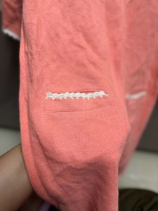 Chic Coral Lace-Trimmed Dress