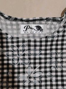 Black &amp; White Gingham Floral Crop Top