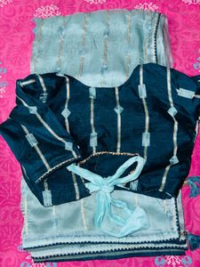 Tissue Blue  Saree with Gold Accents
