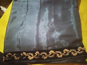 Grey Saree with Embroidered Border