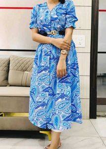 Blue Paisley Print Midi Dress