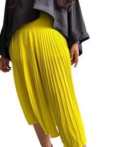Bright Yellow Pleated Midi Culottes