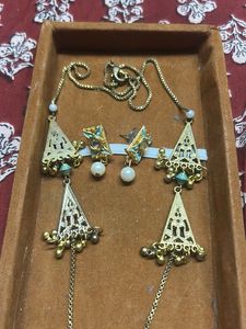 Elegant Blue &amp; Gold antique Jewelry Set