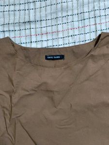 Brown A-Line Tie-Waist Dress with 2 pockets