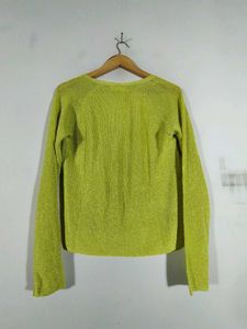 Lime Green Sparkly V-Neck Sweater