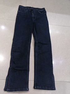 Dark Wash Split Hem Wide Leg Jeans