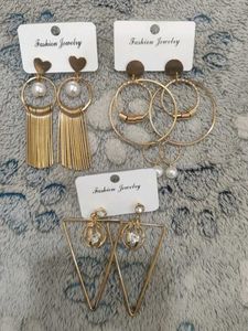 Fashionable Gold Tone Dangle Earrings Set