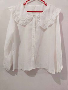 Chic White Ruffled Collar Blouse