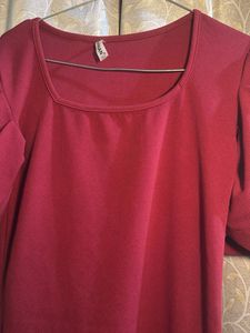 Maroon Puff Sleeve Dress
