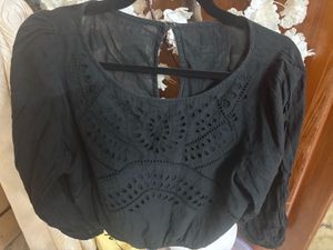 Chic Black Eyelet Crop Top
