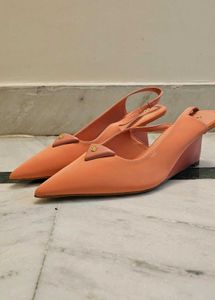 Prada Inspired Stylish Orange Slingback Wedge Heel