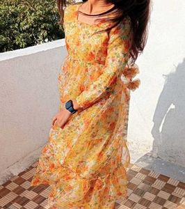 floral print organza kurta