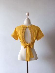 Yellow Cropped Top with Lace Trim