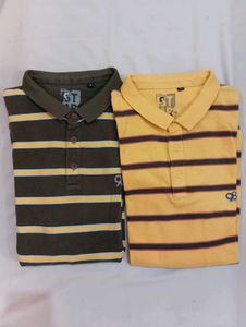 Combo of 2: STAR Men's Polo Full Sleeve Striped T-