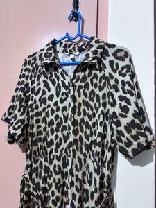 Stylish Leopard Print Shirt Dress