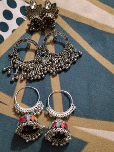 Elegant Jhumka &amp; Oxidized Earrings Set