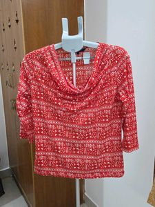 Willis Sport Red &amp; White Printed V-Neck Top