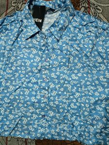 Blue Floral Print Button-Up Shirt