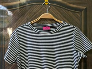 Black &amp; White Striped Ribbed Dress