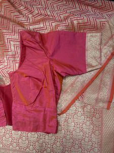Red &amp; Gold Chevron Pattern Saree