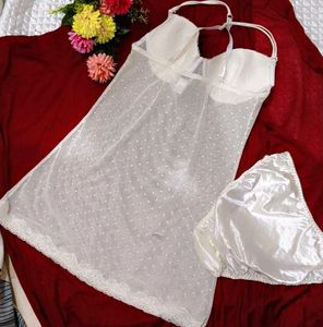 White Mesh Lace Nightgown with brief 👍