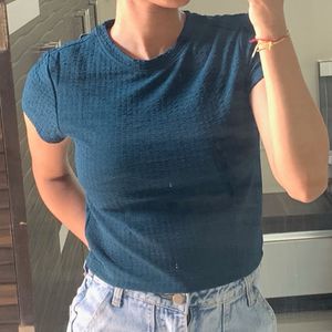 Teal Green Textured Crop Top