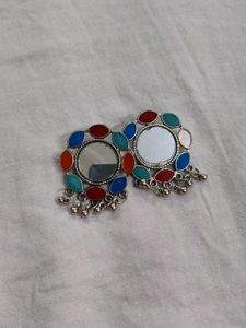 Boho Mirror Earrings with Colorful Beads