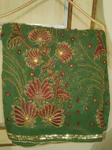 Embroidered Green Saree with Sequins
