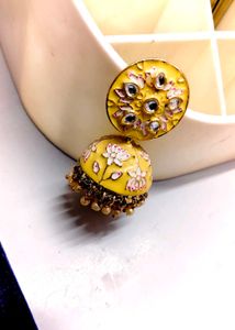 Yellow Meenakari Jhumka Earrings