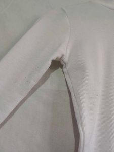 White Ribbed Mock Neck Long Sleeve Top