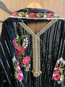 Pakistani Embroidered Black Kurta Set