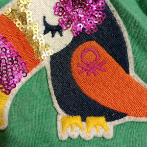 Girls' Green Dress with Toucan Applique