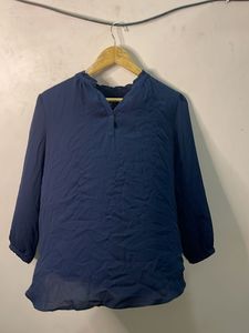 LOFT Navy Blue Sheer Blouse