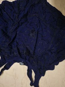 Embroidered Navy Blue Wrap Top