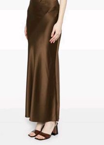 Brown Satin Midi Skirt