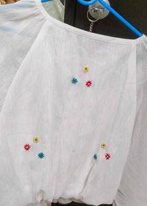 White Embroidered Sheer Top