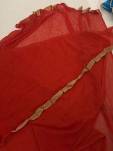 Vibrant Red dupatta with Golden border