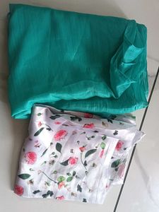 Beautiful Teal Saree with Floral Blouse (new)Piece